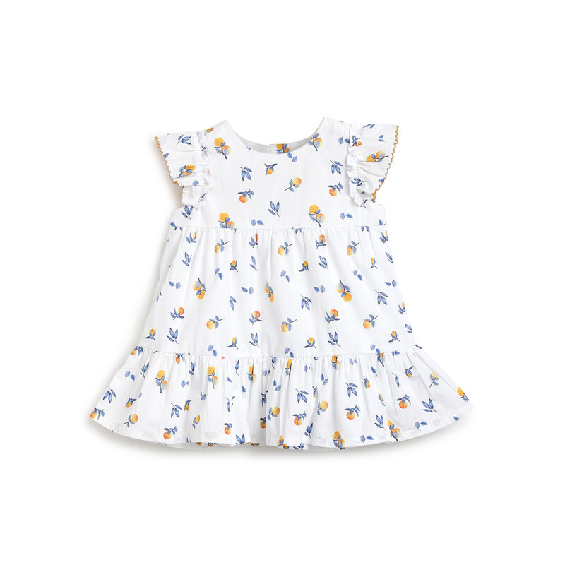 Girls White Floral Printed Dress image number 0